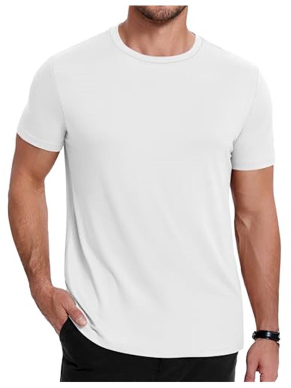 Men White Crew Neck T Shirt Short Sleeve Basic Tee Casual Summer Everyday Top